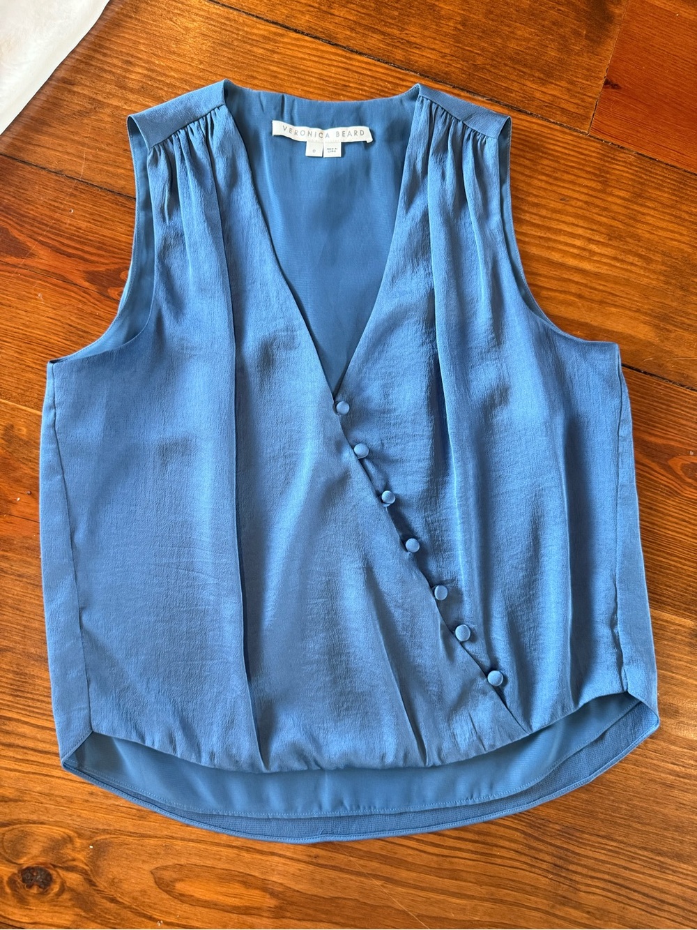 Veronica Beard Dusty Blue Sleeveless Wrap-Front Camisole